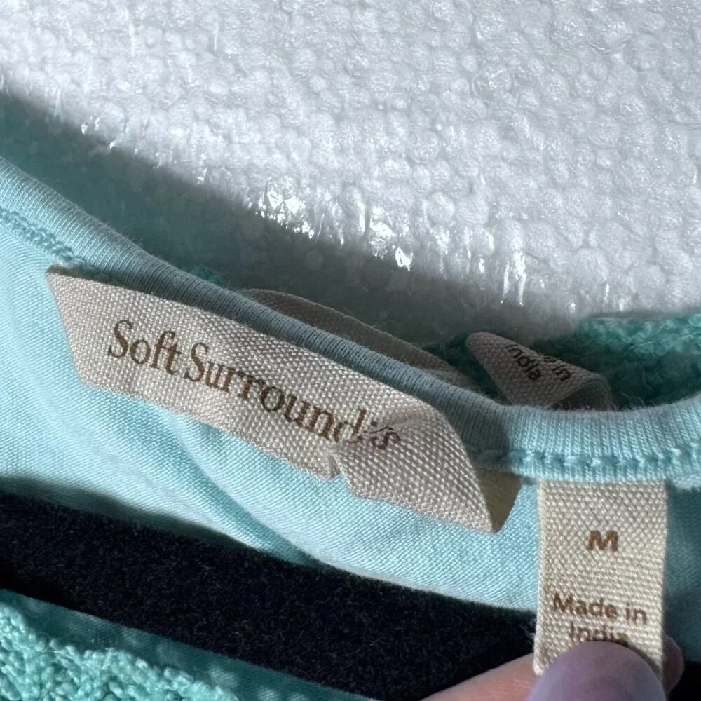 Soft Surroundings Womens Medium Aqua Blue Crochet Boho Pullover Top 3/4 Sleeve